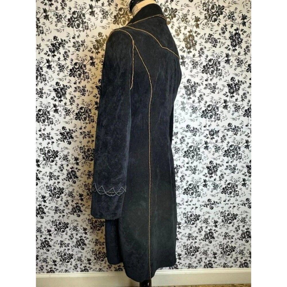 Pretty Black Embroidered Long Coat Jacket Women's Size 2 - Picture 4 of 9